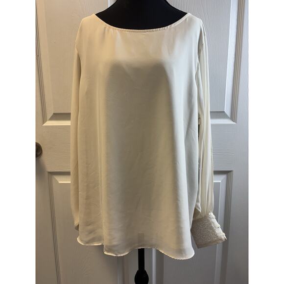 J Lo Cream NWT Blouse With Sequin Open Sleeve XL - Picture 1 of 6